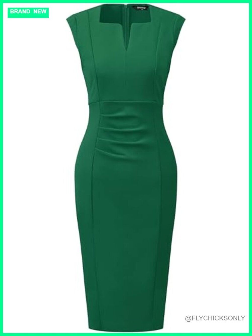Sleeveless V-Neck Ruched Front Pencil Sheath Dress for Work